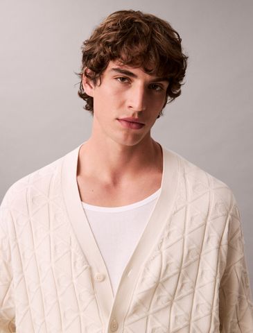 Calvin Klein - Áo khoác len nam Allover Emblem Logo Relaxed Cardigan