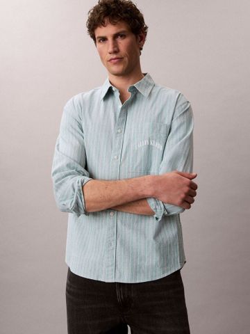 Calvin Klein - Áo Sơ Mi Nam Long Sleeve CK Stripe Washed Oxford