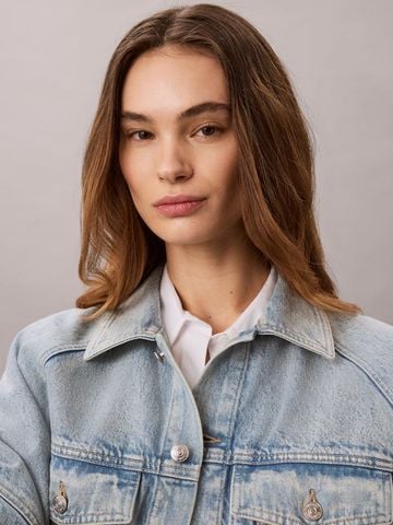 Calvin Klein - Áo Khoác Jean Nữ Denim Logo Tape Boxy Jacket