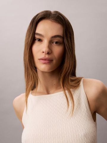 Calvin Klein - Áo Len Nữ Sl Woven Monologo Cable Knit Tank