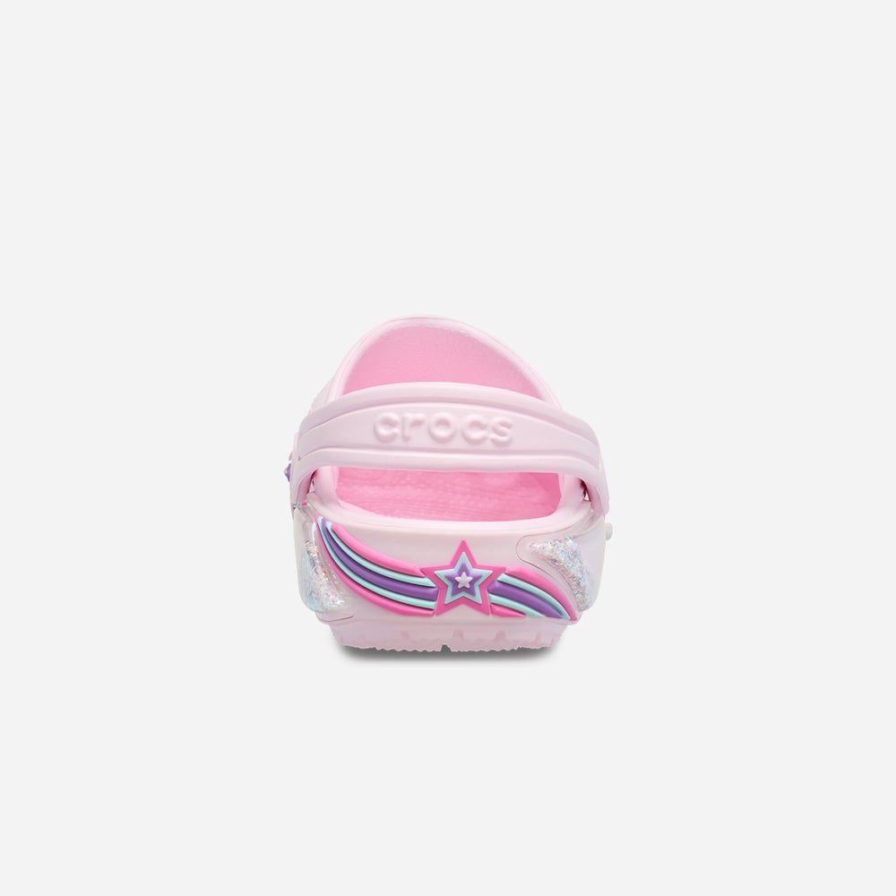 Crocs - Xăng đan trẻ em Classic Star Sparkle Shaker Clog Pink Milk Lifestyle
