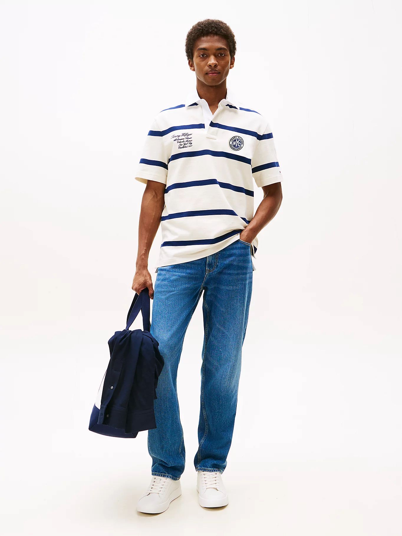 Tommy Hilfiger - Áo thun có cổ polo tay ngắn nam Athleisure Relaxed Rugby Stripe Polo Shirt