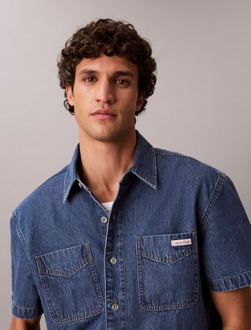 Calvin Klein - Áo Sơ Mi Nam Boxy Denim Short Sleeve Shirt