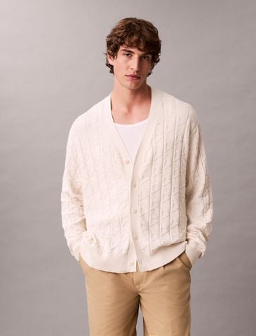 Calvin Klein - Áo khoác len nam Allover Emblem Logo Relaxed Cardigan