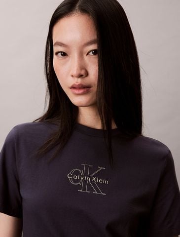 Calvin Klein - Áo phông thời trang nữ Glossy Metallic Logo T-shirt - 4