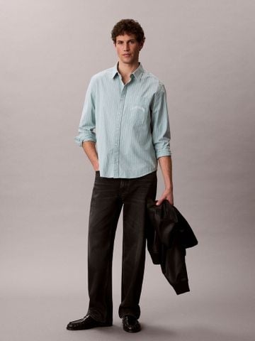 Calvin Klein - Áo Sơ Mi Nam Long Sleeve CK Stripe Washed Oxford