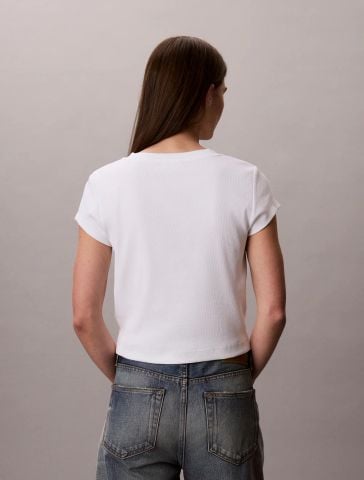 Calvin Klein - Áo Thun Tay Ngắn Nữ Ck Woven Label Baby Rib