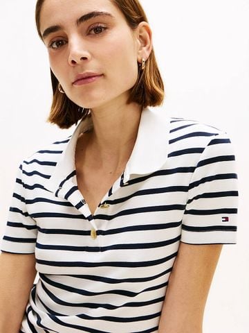 Tommy Hilfiger - Áo Thun Có Cổ Nữ Slim Fit Gold-Tone Button Polo Shirt
