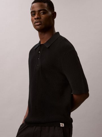 Calvin Klein - Áo Thun Có Cổ Nam Smooth Cotton Waffle Sweater Polo Shirt