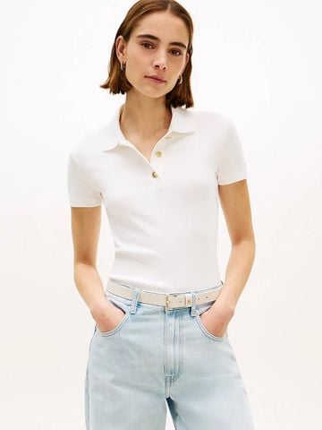 Tommy Hilfiger - Áo Polo Nữ Slim Fit Gold-Tone Button Polo Shirt