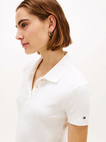 Tommy Hilfiger - Áo Polo Nữ Slim Fit Gold-Tone Button Polo Shirt - 4