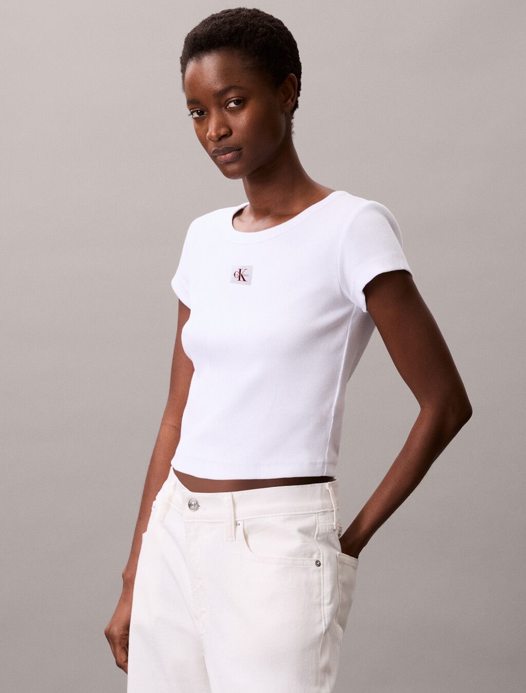 Calvin Klein - Áo thun thời trang nữ Cotton Stretch Rib Baby Tee