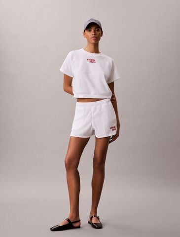 Calvin Klein - Áo Thun Tay Ngắn Nữ Towel Terry Cropped Short Sleeve Top