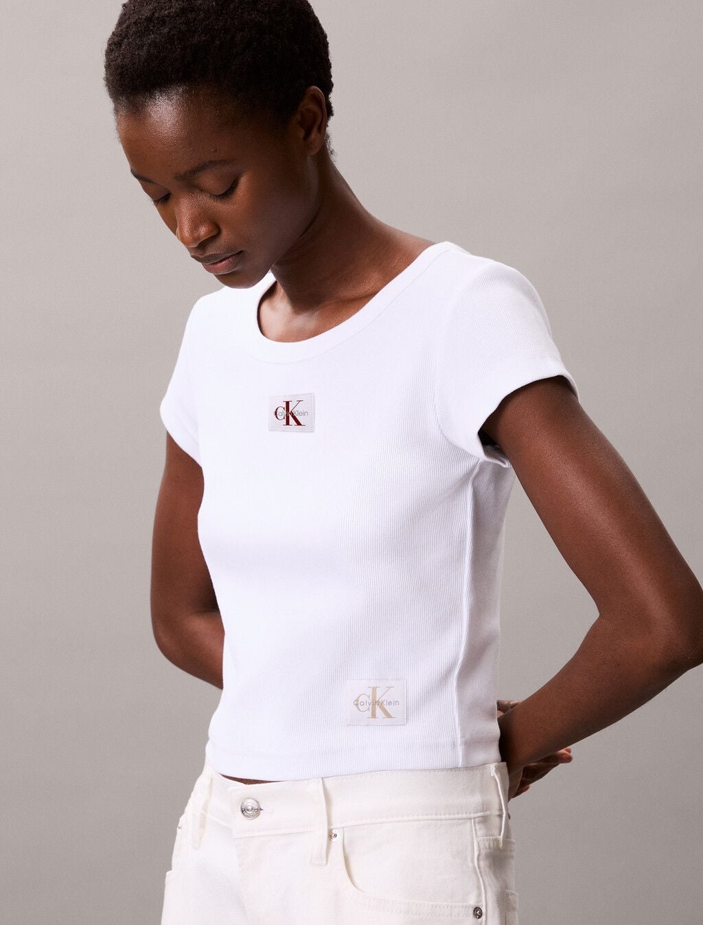 Calvin Klein - Áo thun thời trang nữ Cotton Stretch Rib Baby Tee