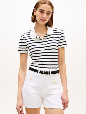 Tommy Hilfiger - Áo Thun Có Cổ Nữ Slim Fit Gold-Tone Button Polo Shirt