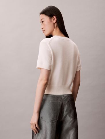 Calvin Klein - Áo len tay ngắn nữ Monologo Cropped Jumper
