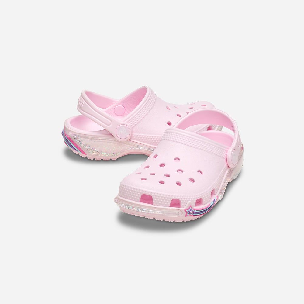 Crocs - Xăng đan trẻ em Classic Star Sparkle Shaker Clog Pink Milk Lifestyle