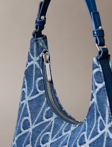 Calvin Klein - Túi Đeo Vai Nữ Denim Allover Emblem Logo Shoulder Bag