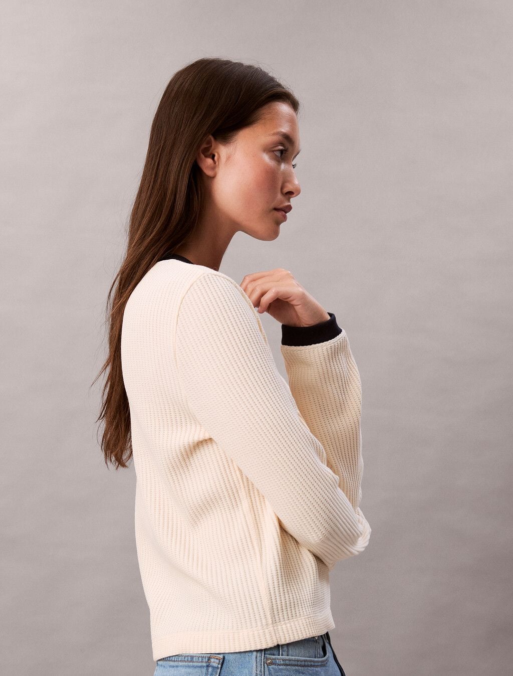 Calvin Klein - Áo len thời trang nữ Long Sleeve Waffle T-shirt