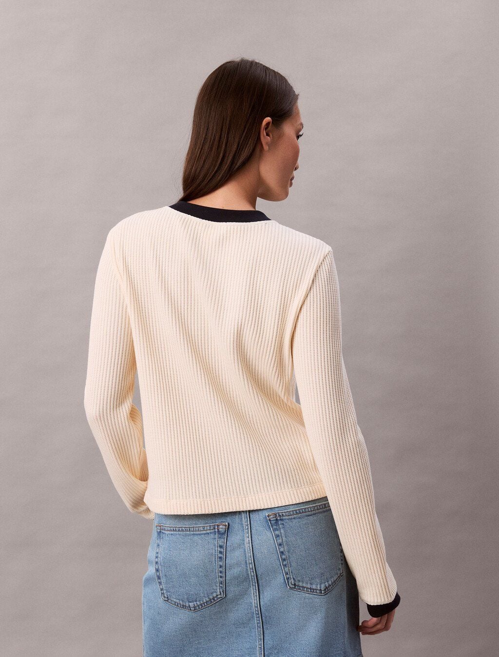 Calvin Klein - Áo len thời trang nữ Long Sleeve Waffle T-shirt