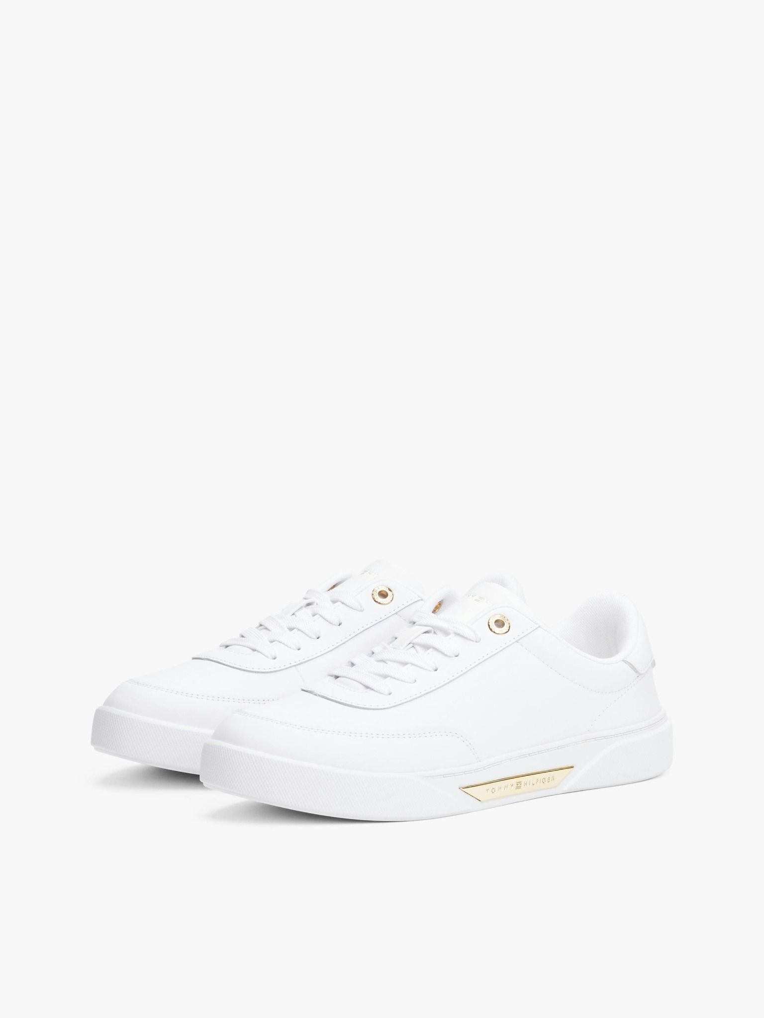 Tommy Hilfiger - Giày nữ Leather Gold-Tone Trim Court Trainers