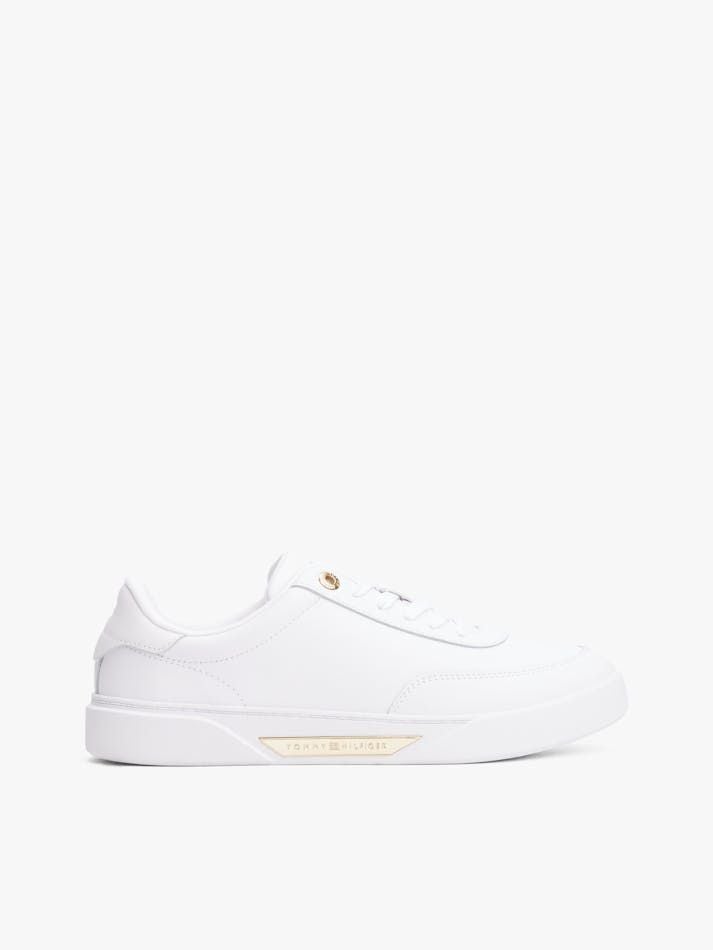 Tommy Hilfiger - Giày nữ Leather Gold-Tone Trim Court Trainers