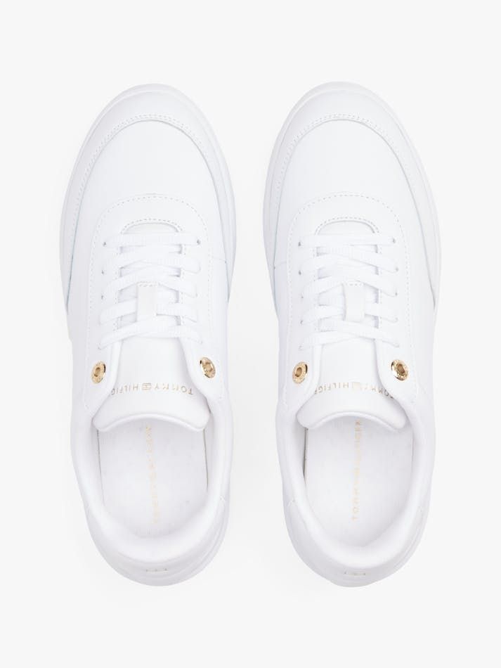 Tommy Hilfiger - Giày nữ Leather Gold-Tone Trim Court Trainers