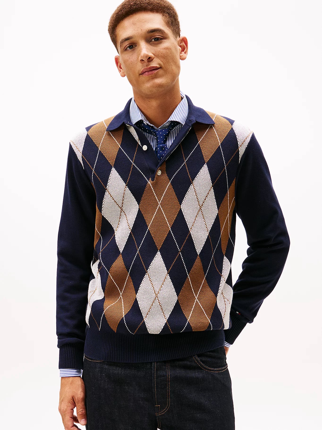 Tommy Hilfiger - Áo len tay dài nam Argyle Rugby Collar Jumper
