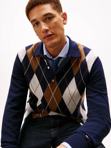 Tommy Hilfiger - Áo len tay dài nam Argyle Rugby Collar Jumper - 2