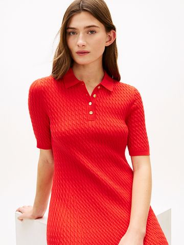 Tommy Hilfiger - Đầm dệt kim Nữ Cable Knit Slim Mini Polo Dress