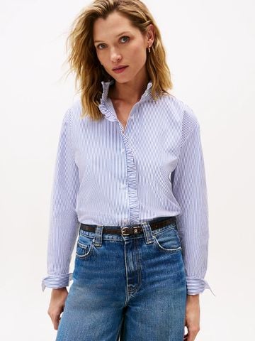 Tommy Hilfiger - Áo sơ mi tay dài nữ Ruffle Collar Poplin Relaxed Fit Shirt