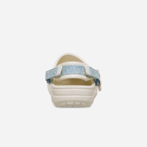 Crocs - Giày Trẻ Em Bé Gái Classic Clog T Denim Flower Summit White