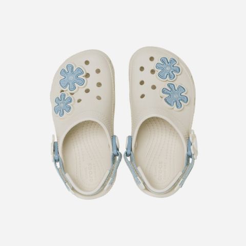 Crocs - Giày Trẻ Em Bé Gái Classic Clog T Denim Flower Summit White