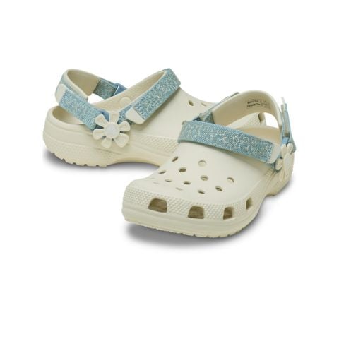 Crocs - Giày Trẻ Em Classic Clog K Denim Flower Summit White