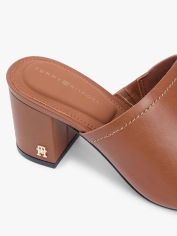 Tommy Hilfiger - Giày Thời Trang Nữ TH Monogram Leather Block Heel Mules