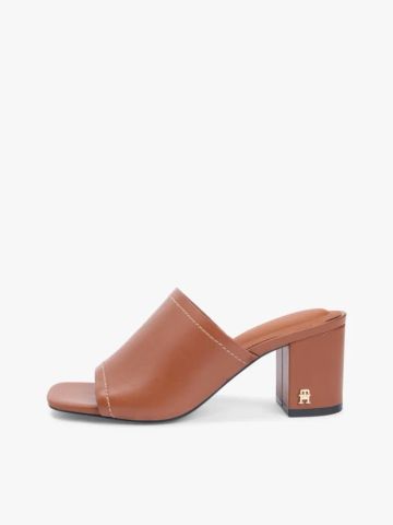 Tommy Hilfiger - Giày Thời Trang Nữ TH Monogram Leather Block Heel Mules
