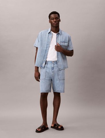 Calvin Klein - Quần Jean Ngắn Nam Cotton Linen Denim Shorts - 2