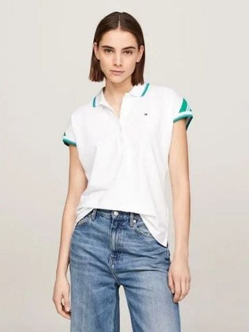 Tommy Hilfiger - Áo polo tay ngắn nữ Regular Stripe Polo Sleeve