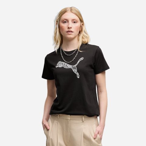 PUMA - T-SHIRT LIFESTYLE TOP T-SHIRT WOMEN GRAPHICS Cat Lace Tee / GRAPHICS Cat Lace Tee