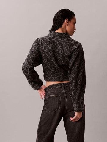 Calvin Klein - Áo Khoác Jean Nữ Allover Monogram Cropped Denim Trucker Jacket