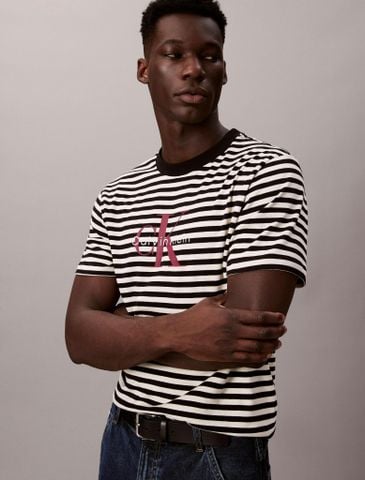 Calvin Klein - Áo phông thời trang nam Monogram Logo Stripe Relaxed T-Shirt
