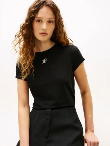 Tommy Hilfiger - Áo Thun Tay Ngắn Nữ Textured Logo Slim Jersey T-Shirt