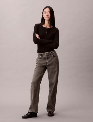 Calvin Klein - Áo thun tay dài nữ Monologo Rib Henley T-Shirt - 2