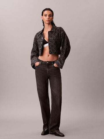 Calvin Klein - Áo Khoác Jean Nữ Allover Monogram Cropped Denim Trucker Jacket