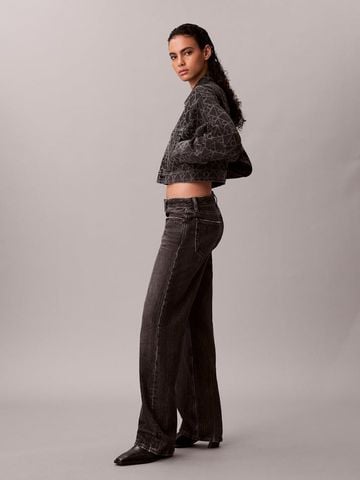 Calvin Klein - Áo Khoác Jean Nữ Allover Monogram Cropped Denim Trucker Jacket