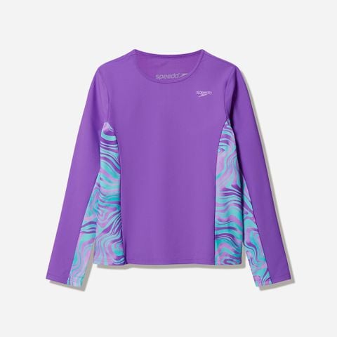 Speedo - Áo Rashguard Bé Gái Long Sleeve Print Splice Rash Guard