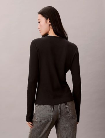 Calvin Klein - Áo thun tay dài nữ Monologo Rib Henley T-Shirt