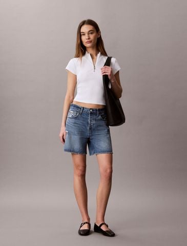 Calvin Klein - Áo Thun Tay Ngắn Nữ Monogram Woven Label Baby Rib