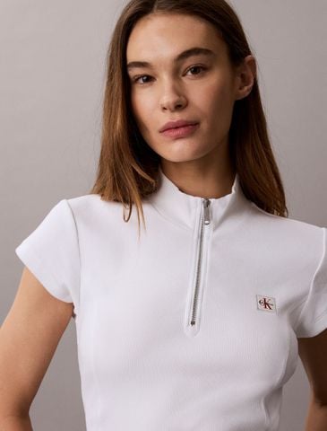 Calvin Klein - Áo Thun Tay Ngắn Nữ Monogram Woven Label Baby Rib