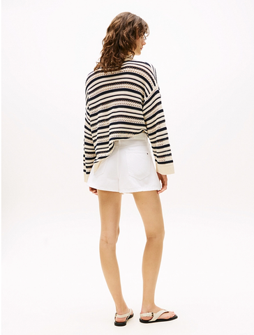 Tommy Hilfiger - Quần jeans ngắn nữ White High Rise Flare Denim Shorts - 3